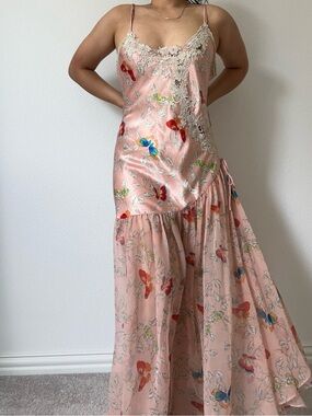 Victoria's Secret Gold Label Pink Floral Satin & Lace Slip Dress
